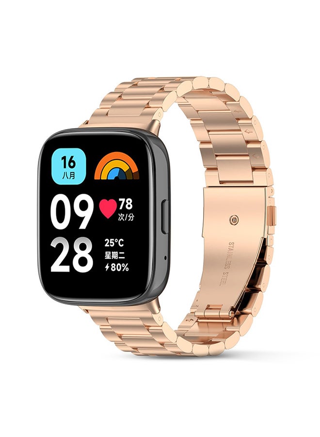 O Ozone Metal Watch Strap For Redmi Watch 3 Active/Redmi Watch 3 Lite Wristband Stainless Steel Strap Bracelet for Men Women- Rose Gold - Image 1