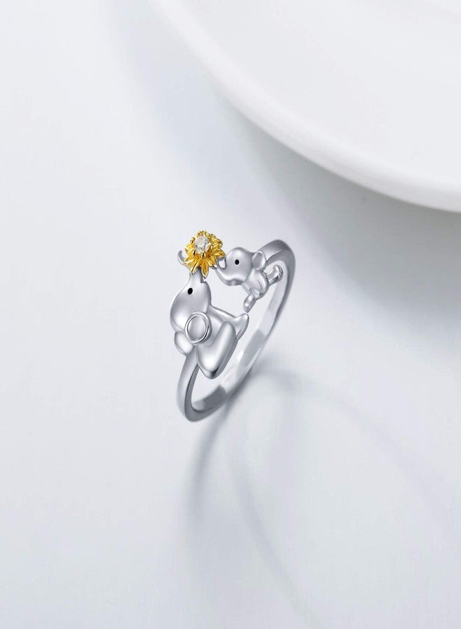 LONAGO Elephant Ring Mother Elephant with Sunflower Stacking Ring Sterling Silver Gift for Women (Size 5) - Image 4