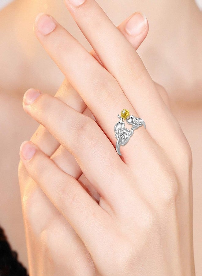 LONAGO Elephant Ring Mother Elephant with Sunflower Stacking Ring Sterling Silver Gift for Women (Size 5) - Image 5