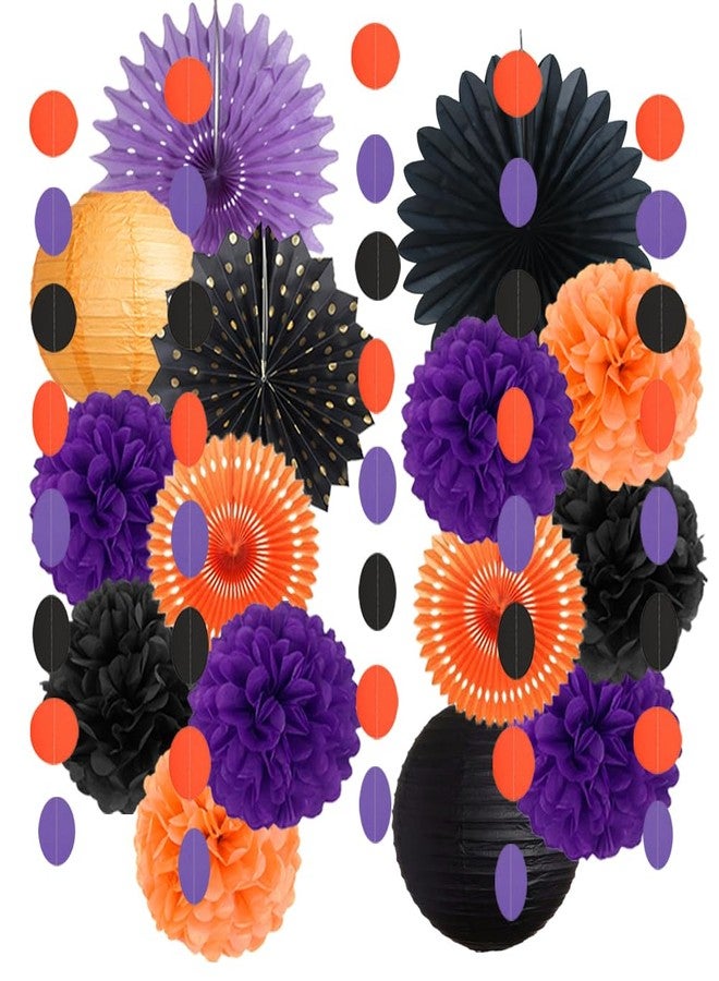 FETETIJD Black Orange Purple Halloween Party Decorations Halloween Paper Decorations Tissue Paper Pom Poms Lanterns Fans Streamers Garland for Happy Halloween Party Supplies Decor - Image 1