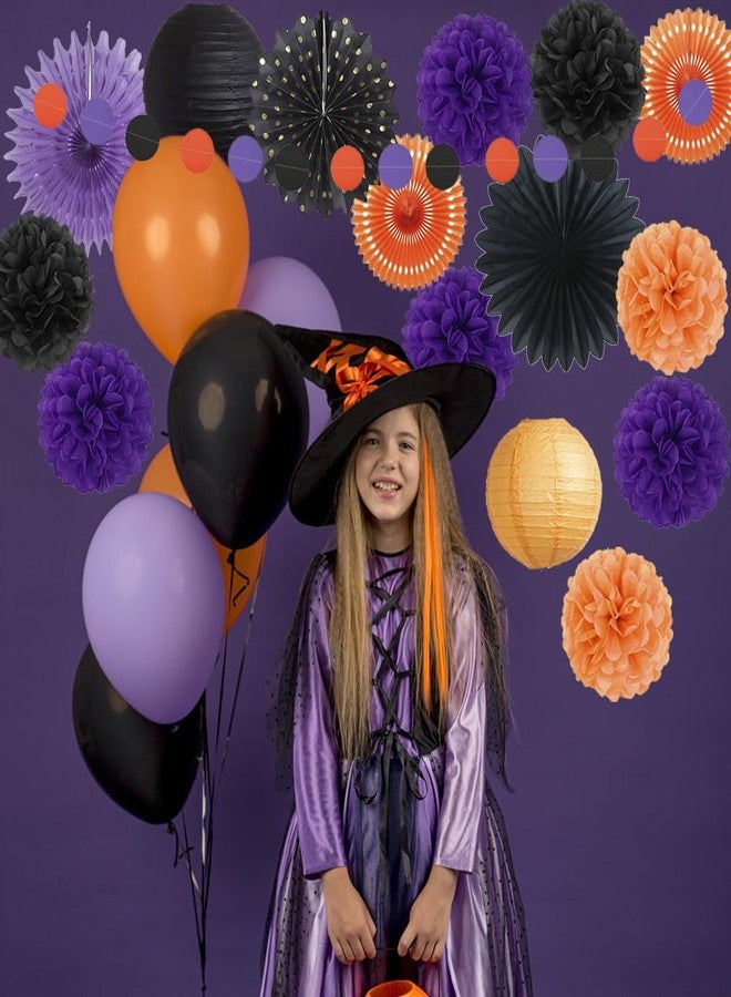 FETETIJD Black Orange Purple Halloween Party Decorations Halloween Paper Decorations Tissue Paper Pom Poms Lanterns Fans Streamers Garland for Happy Halloween Party Supplies Decor - Image 5