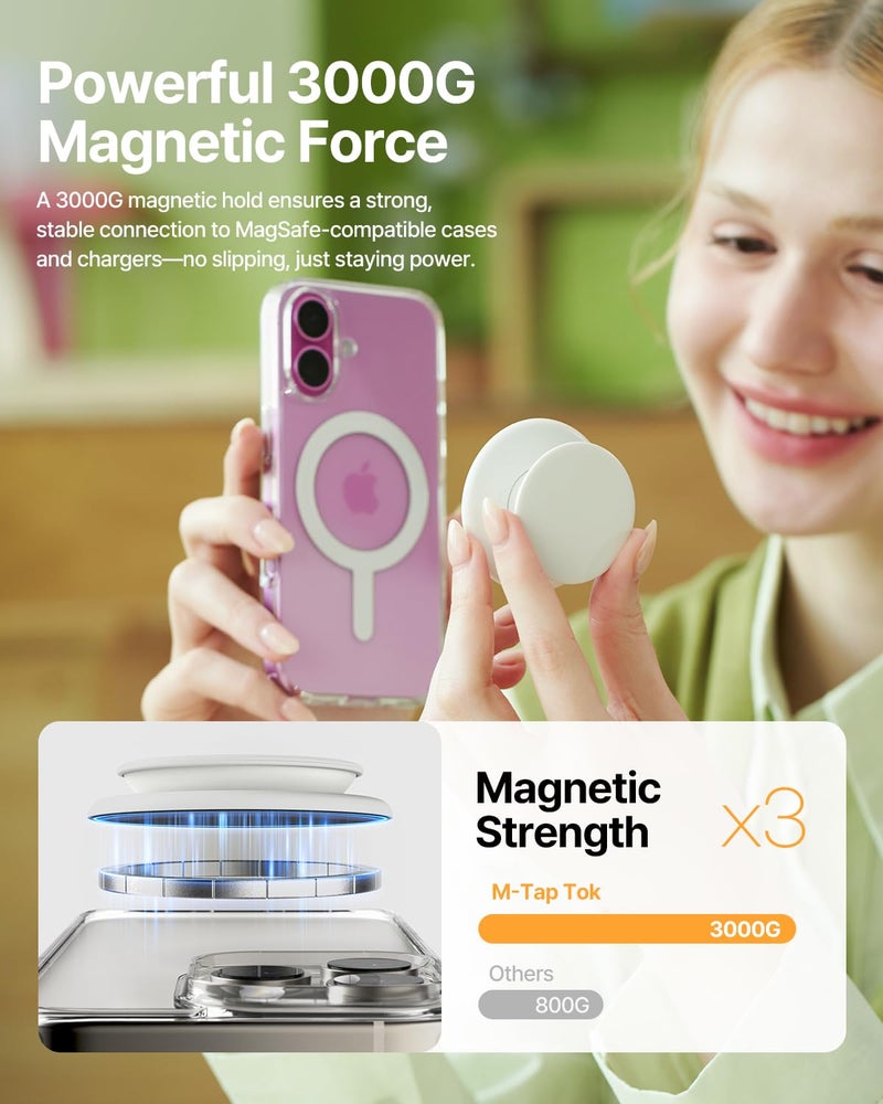 Sinjimoru for MagSafe Phone Grip, Soft Silicone Magnetic Finger Grip for iPhone 17/16/15/14/13, Comfortable One-Touch Holding, M-Tap Tok White - Image 3