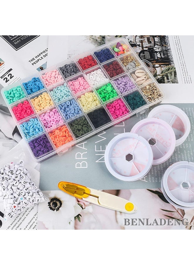 ECVV 6600 PCS Polymer Clay Beads for Bracelet Making Kit, 24 Colors Boho Flat Clay Beads for Jewelry Making Heishi Bracelets Beads Beading Supplies - Image 5
