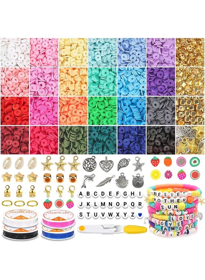 ECVV 6600 PCS Polymer Clay Beads for Bracelet Making Kit, 24 Colors Boho Flat Clay Beads for Jewelry Making Heishi Bracelets Beads Beading Supplies - Image 1
