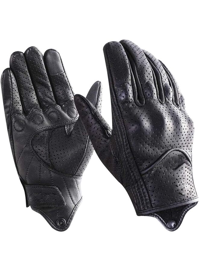 Leather Motorcycle Gloves for Men Touchscreen Hard Knuckles (Size : L) - Image 1