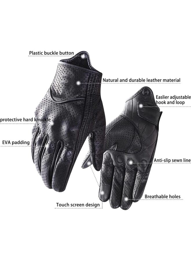 Leather Motorcycle Gloves for Men Touchscreen Hard Knuckles (Size : L) - Image 3