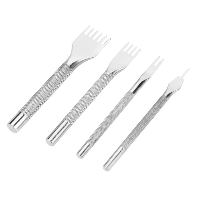 Leather Hole Punch Set: 4 Size High Quality Stainless Steel Tools - Anti-Corrosion Non-Fade Anti-Slip Handle Leather Stitching Chisel for Leather Craft Professionals and Amateurs - Image 1