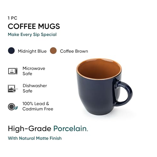 Shay Ceramic Coffee Mug, 1 Pc, 300ml, Midnight Blue | Tea Mug | Glossy Finish | Porcelain Coffee Cup | Ceramic Cup | Microwave Safe (Midnight Blue Milk Mug, 1 Pc) - Image 3