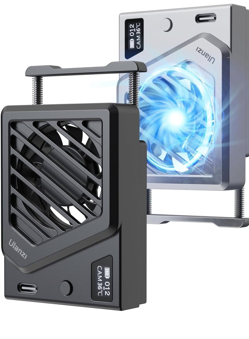 يولانزي مروحة تبريد الكاميرا، مروحة تبريد صغيرة ذكية مع قاعدة نابض قابلة للتمديد، مراقبة في الوقت الحقيقي قابلة للتعديل ومنفذ شحن نوع-C، متوافقة مع سوني كانون فوجي فيلم نيكون (أسود) - Image 5