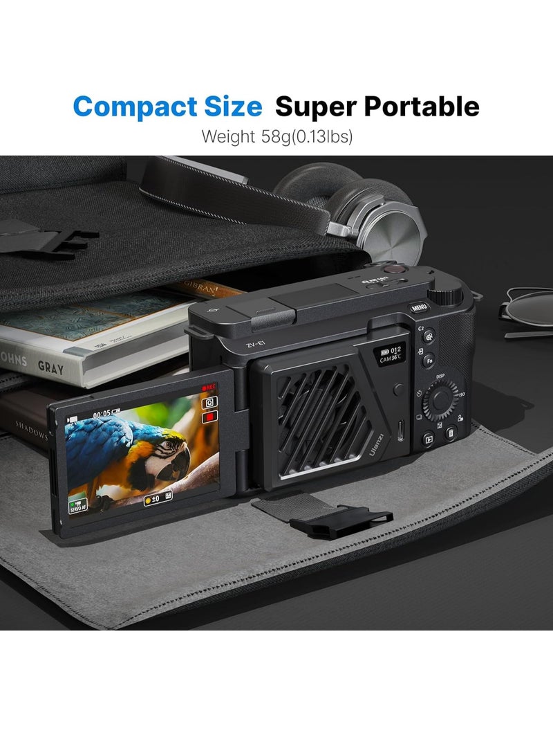 يولانزي مروحة تبريد الكاميرا، مروحة تبريد صغيرة ذكية مع قاعدة نابض قابلة للتمديد، مراقبة في الوقت الحقيقي قابلة للتعديل ومنفذ شحن نوع-C، متوافقة مع سوني كانون فوجي فيلم نيكون (أسود) - Image 3