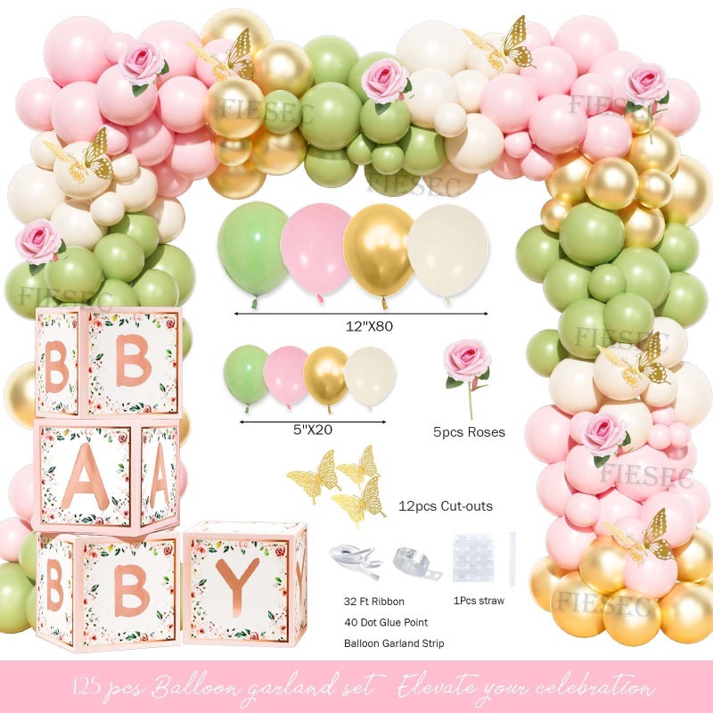Fiesec Baby in Bloom Baby Shower Decorations, Baby Shower Decorations for Girl, Flower Themed Backdrop Balloon Box Tablecloth Cake Topper Sash for Floral Baby Shower Decorations for Girl Pink Green - Image 3