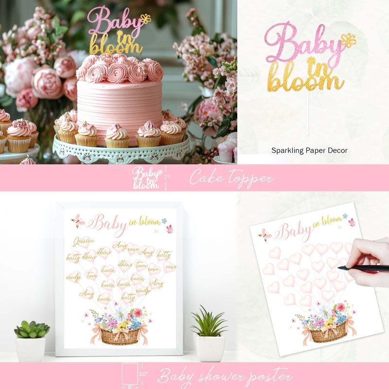 Fiesec Baby in Bloom Baby Shower Decorations, Baby Shower Decorations for Girl, Flower Themed Backdrop Balloon Box Tablecloth Cake Topper Sash for Floral Baby Shower Decorations for Girl Pink Green - Image 5