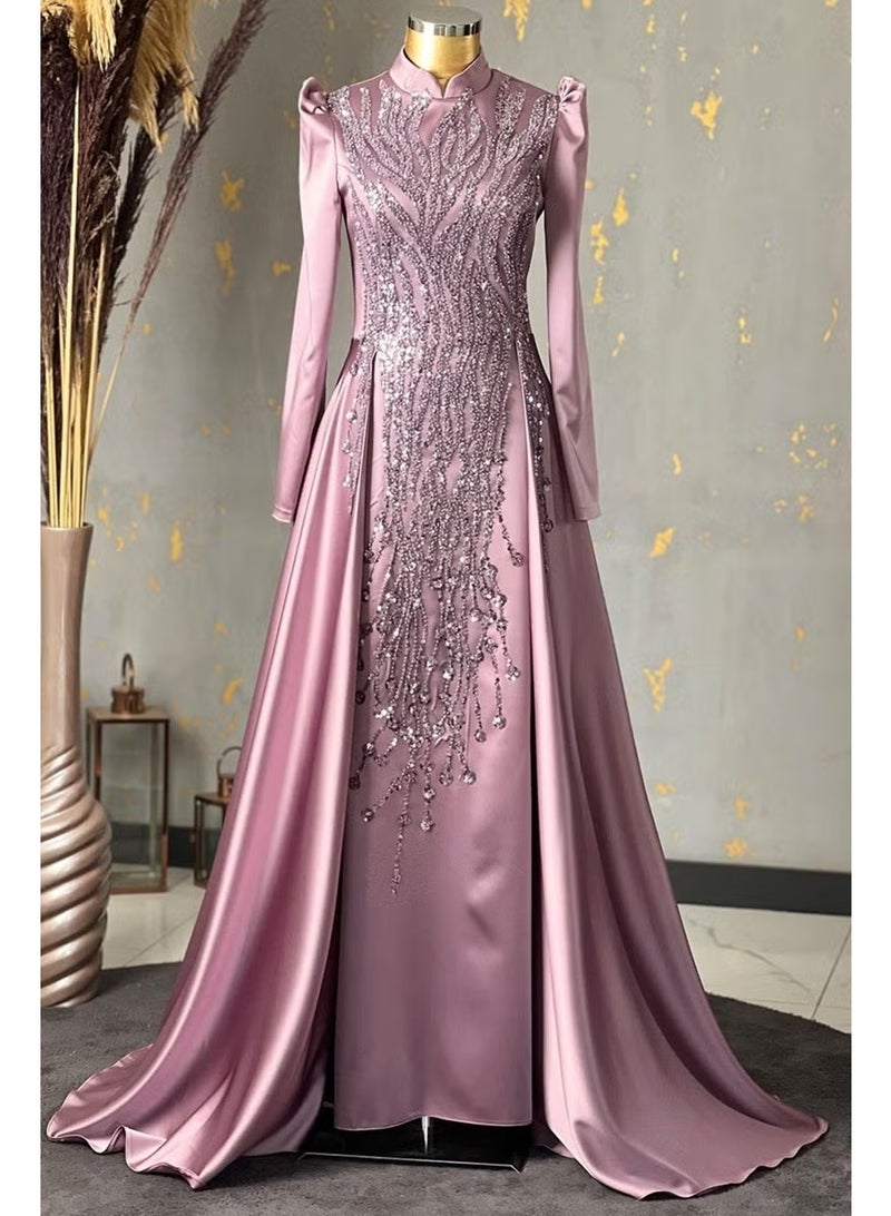 Esilanur Damla Hijab Evening Dress Lilac - Image 1