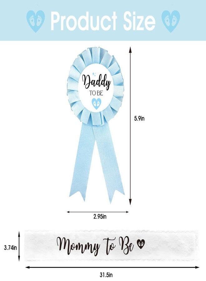 PATICARRY White Lace Sash and Blue Dad To Be Tinplate Badge Pins for Baby Shower Decorations, Welcome Baby Boy, Baby Shower Button New Dad for Gender Reveal - Blue Rosette Button Baby Celebration - Image 3