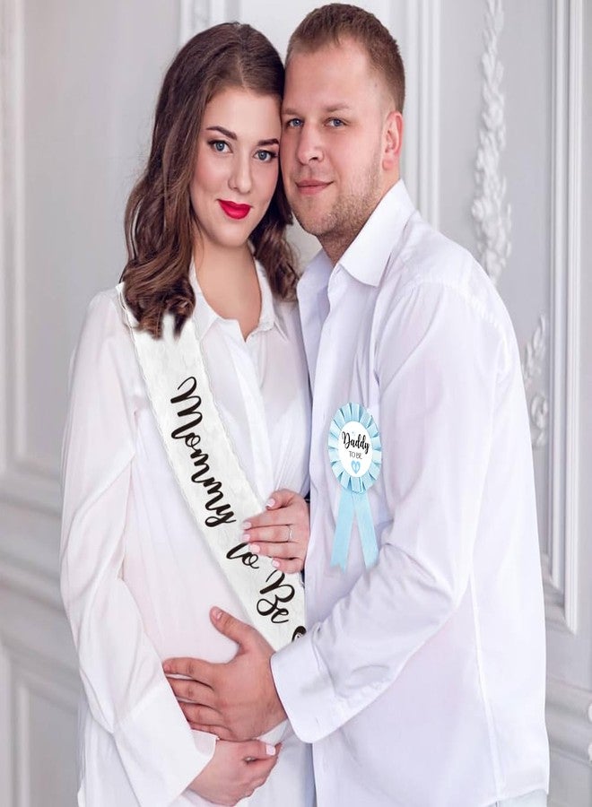 PATICARRY White Lace Sash and Blue Dad To Be Tinplate Badge Pins for Baby Shower Decorations, Welcome Baby Boy, Baby Shower Button New Dad for Gender Reveal - Blue Rosette Button Baby Celebration - Image 5