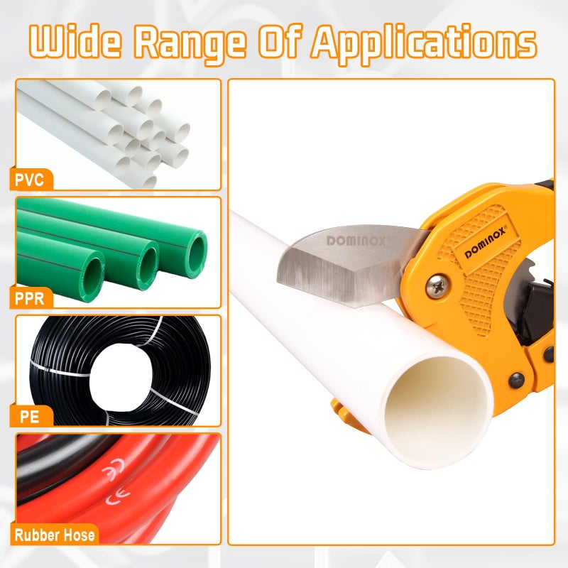 DOMINOX 1-5/8 Inch O.D. Ratchet-type PVC Pipe Cutter, Apply to PEX, PVC and PPR plastic hoses and Plumbing Pipe, Suitable for Home Working and Plumber - Image 3