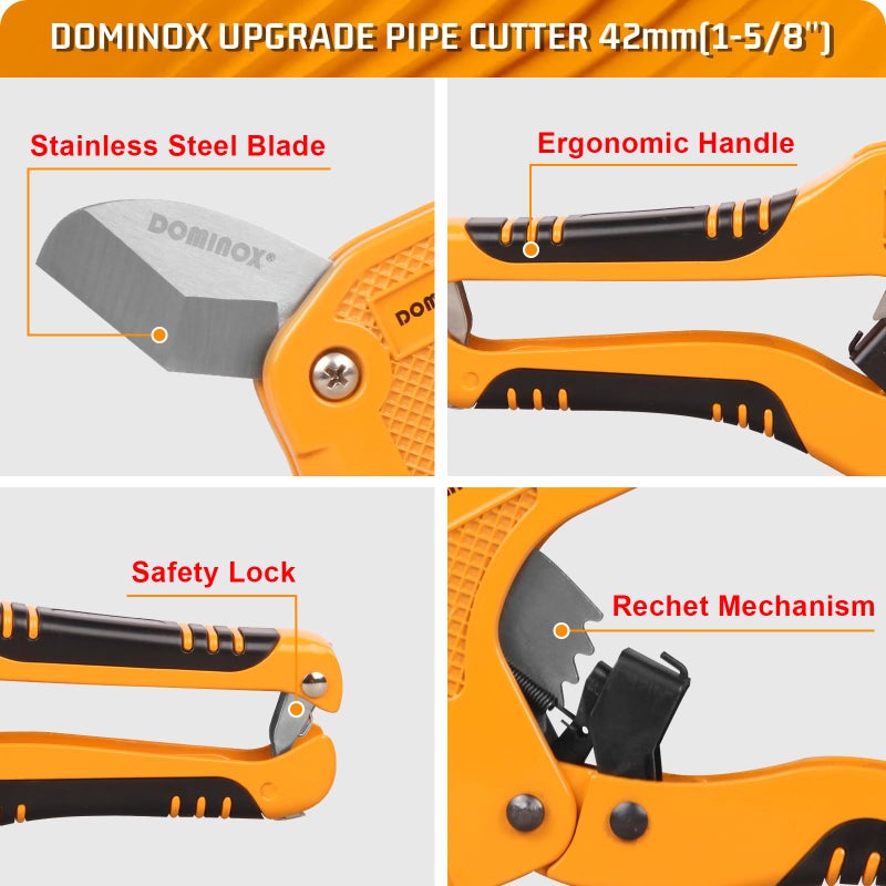 DOMINOX 1-5/8 Inch O.D. Ratchet-type PVC Pipe Cutter, Apply to PEX, PVC and PPR plastic hoses and Plumbing Pipe, Suitable for Home Working and Plumber - Image 5