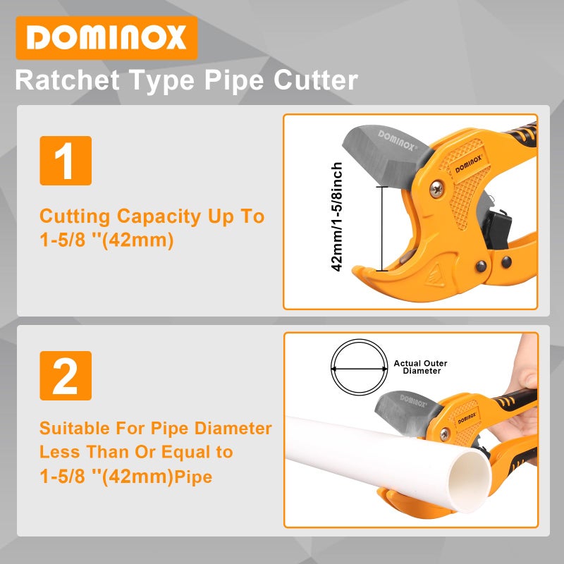 DOMINOX 1-5/8 Inch O.D. Ratchet-type PVC Pipe Cutter, Apply to PEX, PVC and PPR plastic hoses and Plumbing Pipe, Suitable for Home Working and Plumber - Image 4