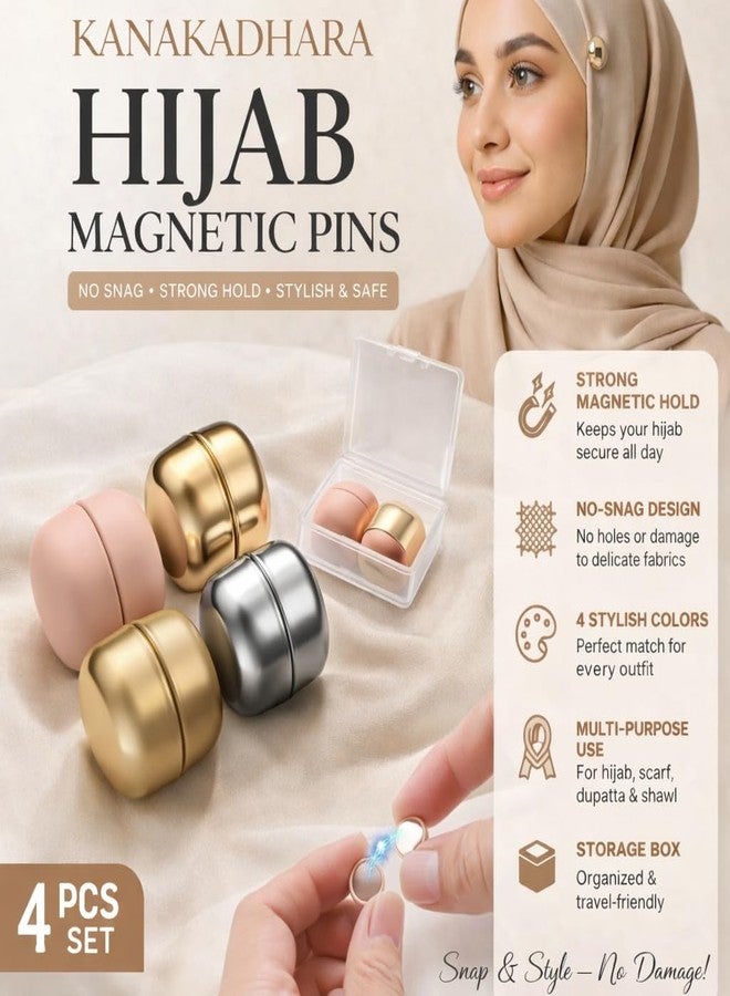 KANAKADHARA 4PcsvRound Hijab Magnetic Pins for Women Girls Multi-Use Pinless Fabric Safe Hijab Accessories Magnet Pin for Hijab Muslim Scarf Saree Pins Clothing Button Clip,Pearl Brooch Pin (Multicolor, 4 Pairs) - Image 2