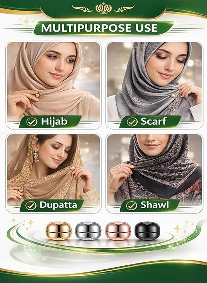 KANAKADHARA 4PcsvRound Hijab Magnetic Pins for Women Girls Multi-Use Pinless Fabric Safe Hijab Accessories Magnet Pin for Hijab Muslim Scarf Saree Pins Clothing Button Clip,Pearl Brooch Pin (Multicolor, 4 Pairs) - Image 3