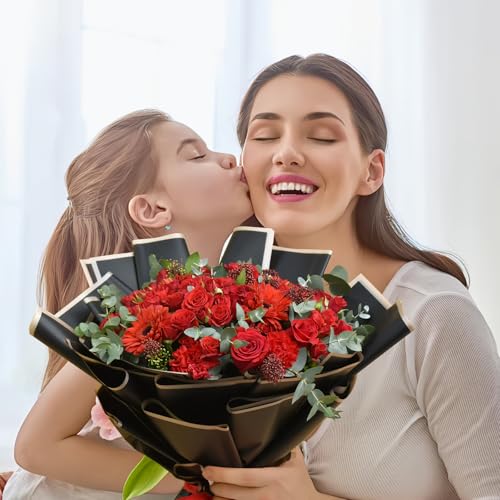 DEWJDFSC 20 Sheets Flower Wrapping Paper,Waterproof Floral Korean Bouquet Wrapping Paper, Florist Supplies, Suitable for Flowers Gift Packaging (Black-3) - Image 4