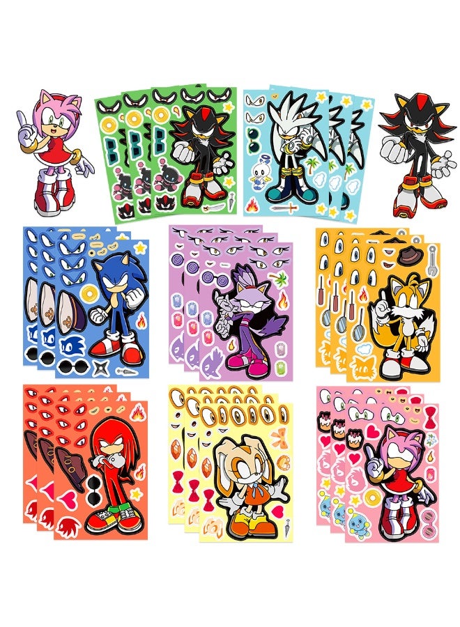 HIHILOOK 8 Sheets/Set Make a Face Puzzle Stickers Waterproof Sonic The Hedgehog Stickers DIY Craft for Kids - Image 1