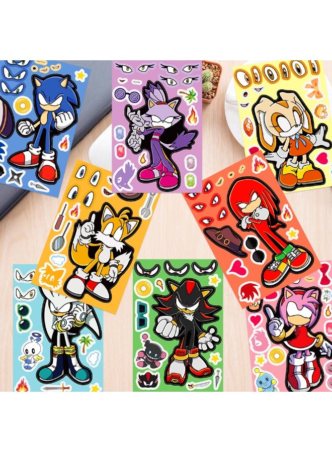 HIHILOOK 8 Sheets/Set Make a Face Puzzle Stickers Waterproof Sonic The Hedgehog Stickers DIY Craft for Kids - Image 5