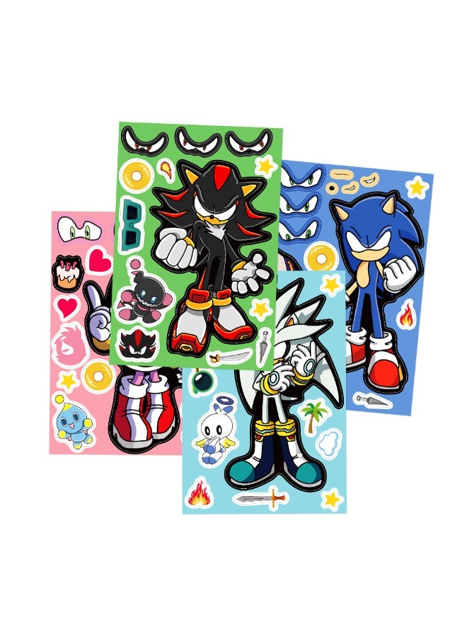HIHILOOK 8 Sheets/Set Make a Face Puzzle Stickers Waterproof Sonic The Hedgehog Stickers DIY Craft for Kids - Image 3