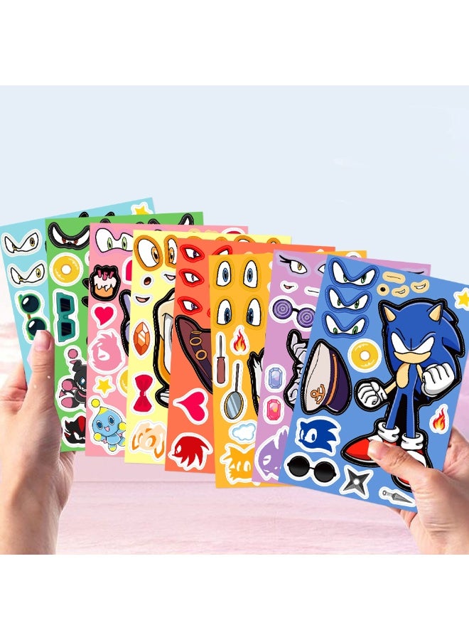 HIHILOOK 8 Sheets/Set Make a Face Puzzle Stickers Waterproof Sonic The Hedgehog Stickers DIY Craft for Kids - Image 2