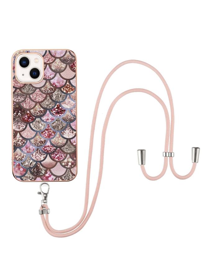 S-TOP Case For iPhone 14 Plus Electroplating Pattern IMD TPU Shockproof Case with Neck Lanyard - Image 2