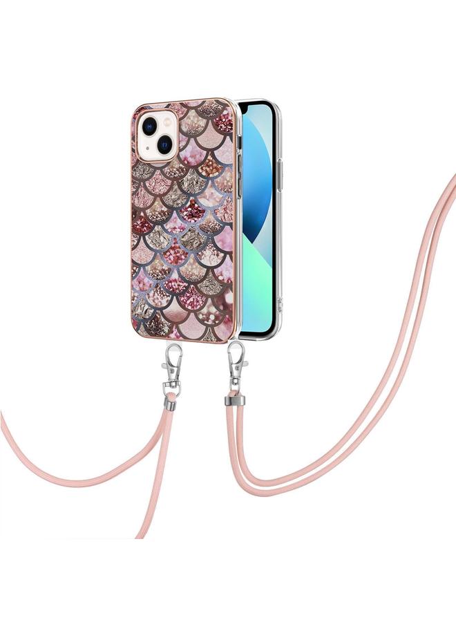 S-TOP Case For iPhone 14 Plus Electroplating Pattern IMD TPU Shockproof Case with Neck Lanyard - Image 1