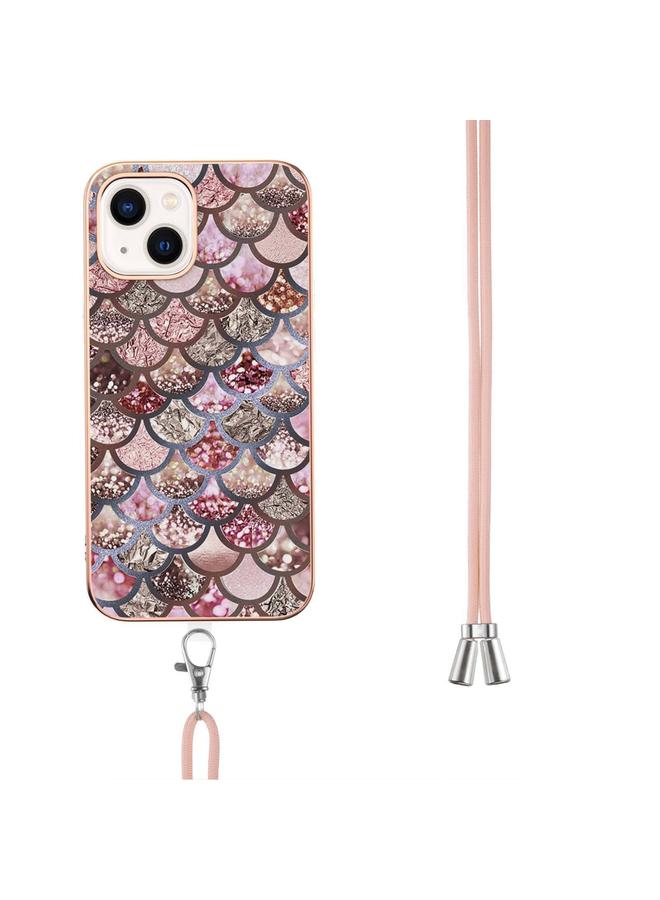S-TOP Case For iPhone 14 Plus Electroplating Pattern IMD TPU Shockproof Case with Neck Lanyard - Image 3
