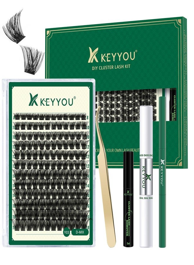 KEYYOU DIY Lash Extension Kit KEYYOU 144pcs Lash Clusters Eyelash Extension Kit with Mascara Brush Bond and Seal Lash Glue Remover Lash Applicators Lash Brush for DIY Lash Extensions (Y03 Kit) - Image 1