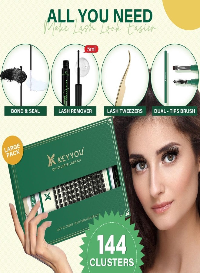 KEYYOU DIY Lash Extension Kit KEYYOU 144pcs Lash Clusters Eyelash Extension Kit with Mascara Brush Bond and Seal Lash Glue Remover Lash Applicators Lash Brush for DIY Lash Extensions (Y03 Kit) - Image 2