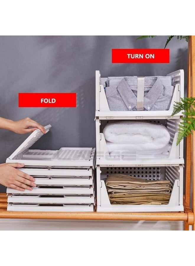 JEYANG Stackable Wardrobe Organizer for Clothes - Multipurpose Foldable Plastic Closet Storage Cupboard for Home Kitchen, Bedroom (Pack of 6, White) - Image 3