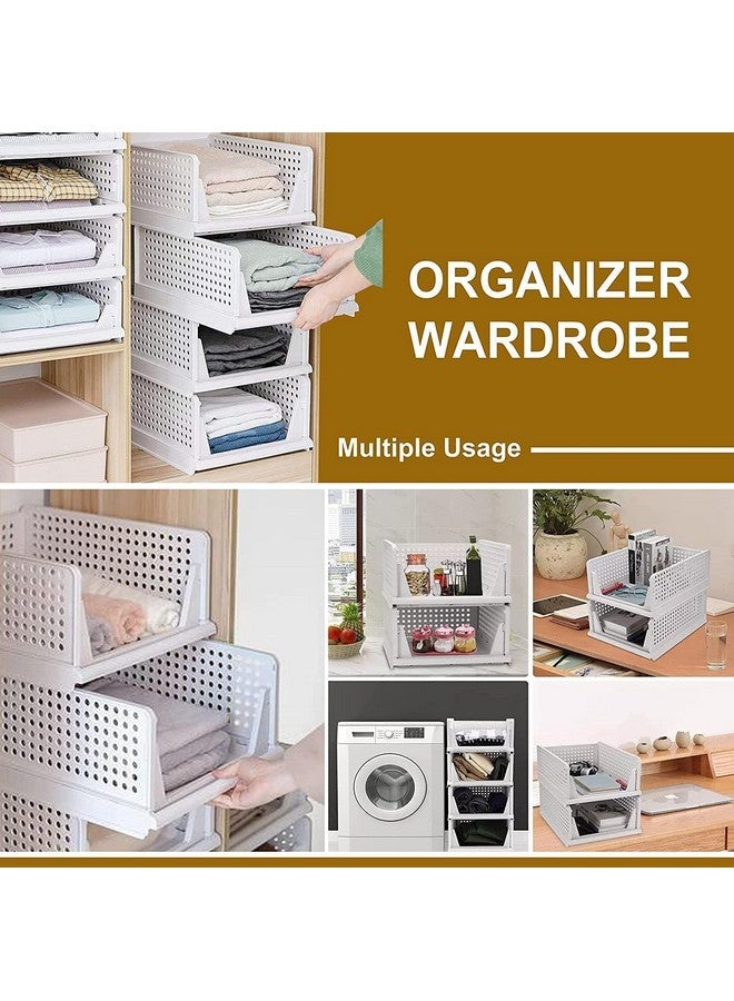 JEYANG Stackable Wardrobe Organizer for Clothes - Multipurpose Foldable Plastic Closet Storage Cupboard for Home Kitchen, Bedroom (Pack of 6, White) - Image 5