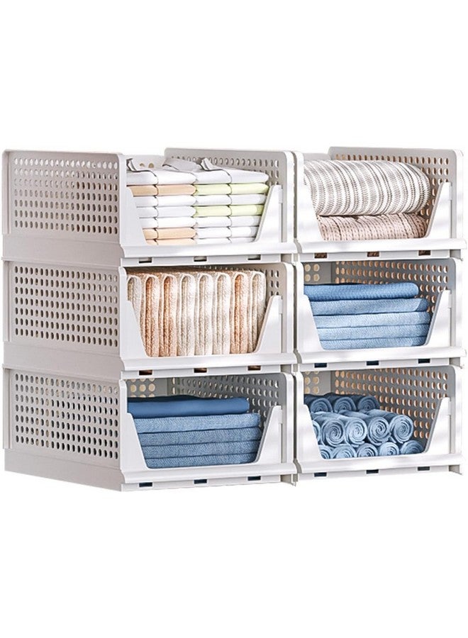 JEYANG Stackable Wardrobe Organizer for Clothes - Multipurpose Foldable Plastic Closet Storage Cupboard for Home Kitchen, Bedroom (Pack of 6, White) - Image 1