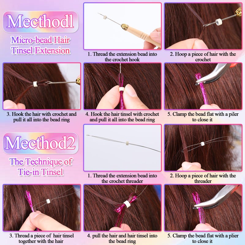 LifeisLuck 25Colors Fairy Hair Tinsels Kit 5000 Hair Glitter Strands 48Inch Heat Resistant Tinsel Hairs Extension Sparkling Shiny Highlights Hairs Tinsel with Tools for Christmas Halloween New Year Cosplay Party - Image 4