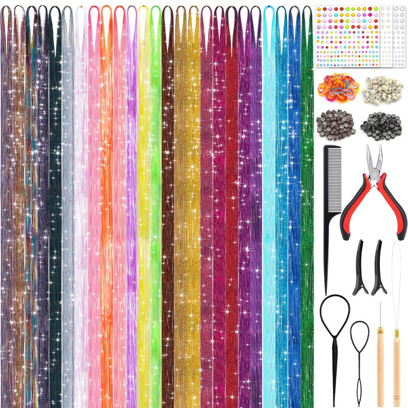 LifeisLuck 25Colors Fairy Hair Tinsels Kit 5000 Hair Glitter Strands 48Inch Heat Resistant Tinsel Hairs Extension Sparkling Shiny Highlights Hairs Tinsel with Tools for Christmas Halloween New Year Cosplay Party - Image 1
