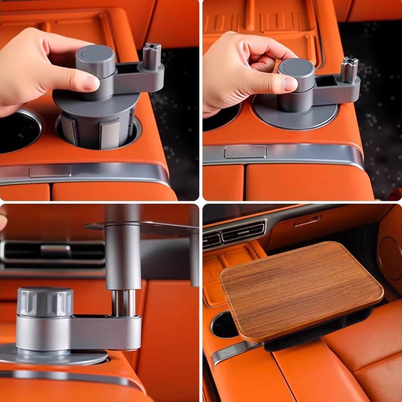 Rotating Solid Wood Car Laptop Desk With Cup Holder Portable Workstation B Style - Image 5