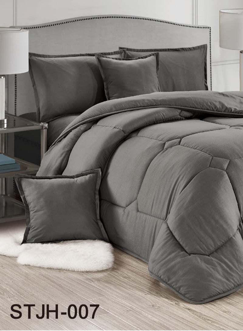 مون طقم لحاف مزدوج من الألياف الدقيقة باللون الرمادي مكون من 6 قطع - Image 4