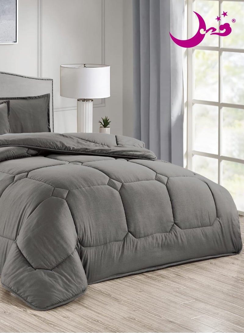 مون طقم لحاف مزدوج من الألياف الدقيقة باللون الرمادي مكون من 6 قطع - Image 3