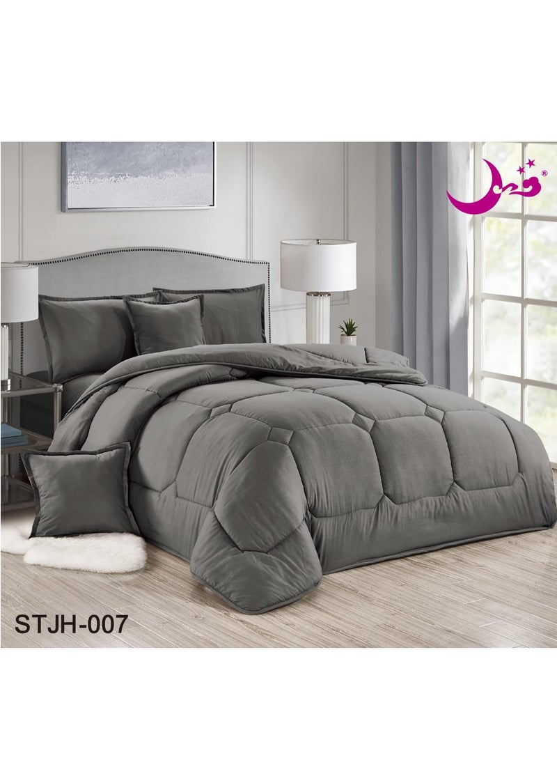 مون طقم لحاف مزدوج من الألياف الدقيقة باللون الرمادي مكون من 6 قطع - Image 1