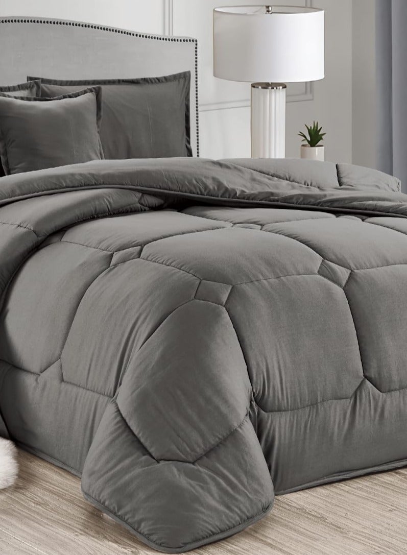 مون طقم لحاف مزدوج من الألياف الدقيقة باللون الرمادي مكون من 6 قطع - Image 2