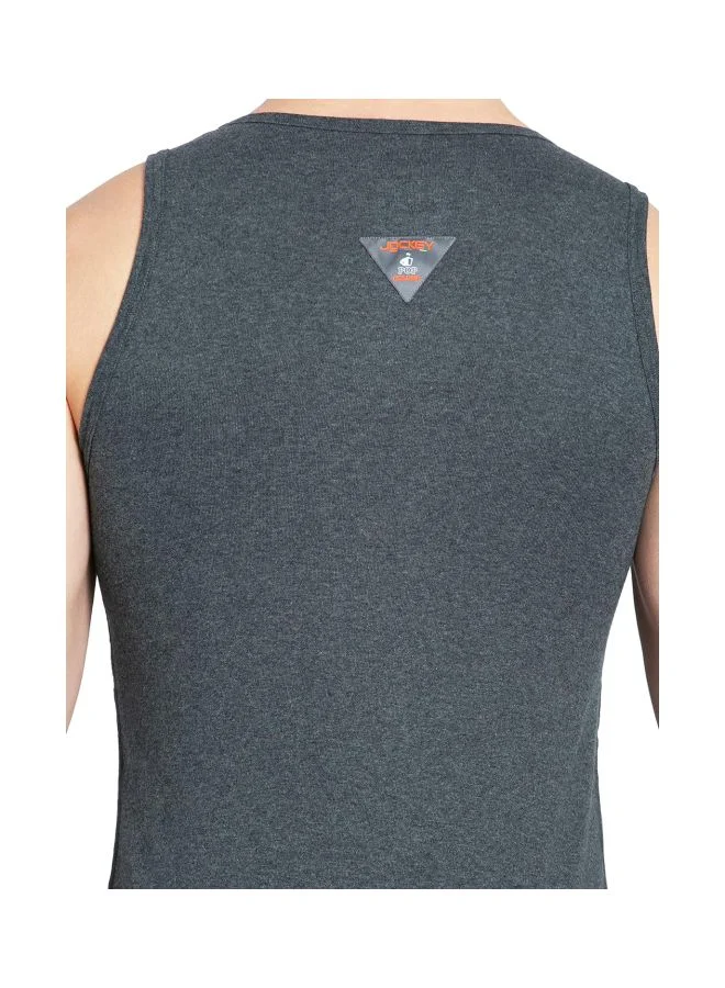 Jockey Charcoal Melange & Neon Orange FP04 Men Super Combed Cotton Rib Round Neck Sleeveless Vest with Extended Length for Easy Tuck for Men | Best Price UAE