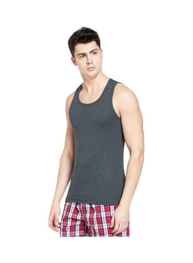 Jockey Charcoal Melange & Neon Orange FP04 Men Super Combed Cotton Rib Round Neck Sleeveless Vest with Extended Length for Easy Tuck for Men | Best Price UAE