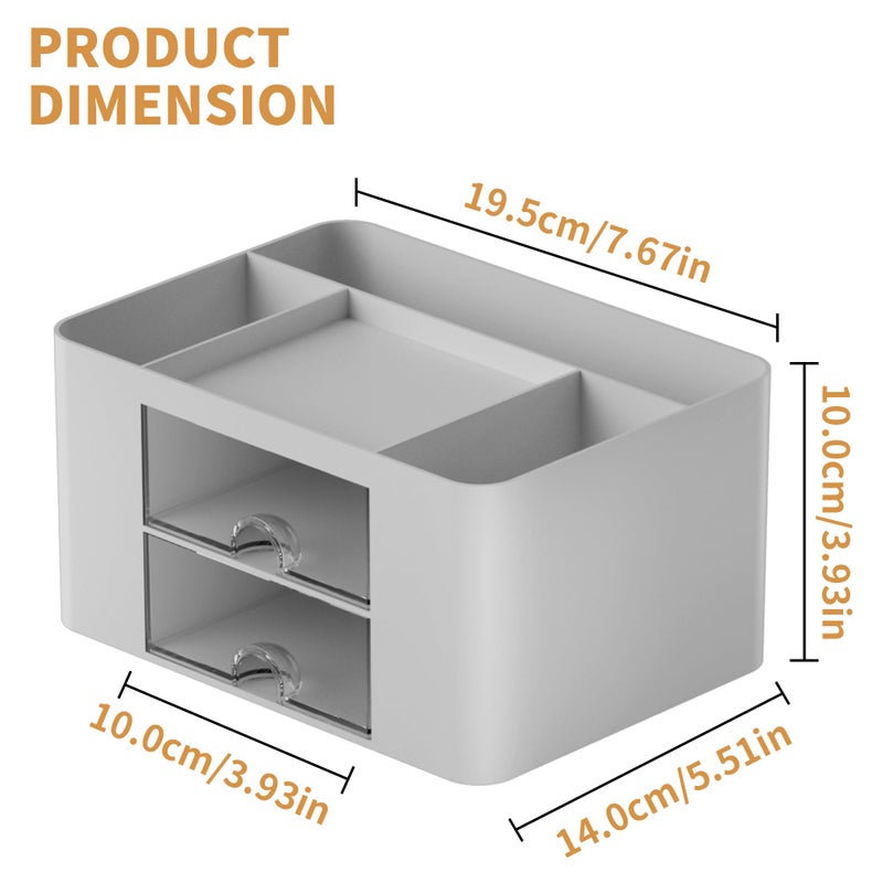 Marbrasse Pen Organizer with 2 Drawer, Multi-Functional Pencil Holder for Desk, Desk Organizers and Accessories with 5 Compartments + Drawer for Office Art Supplies (Grey) - Image 4
