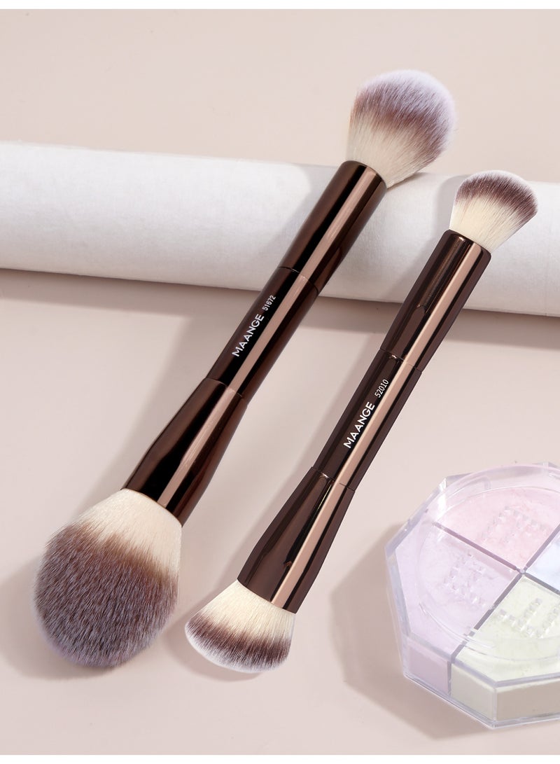 MAANGE فرش مكياج الأساس، 2 قطعة فرشاة مكياج مزدوجة الطرف (مسطحة/مائلة/مدورة مائلة/مخروطية) لتوزيع السائل، الكريم، البودرة، فرشاة دمج كونتور الوجه (بني) - Image 5