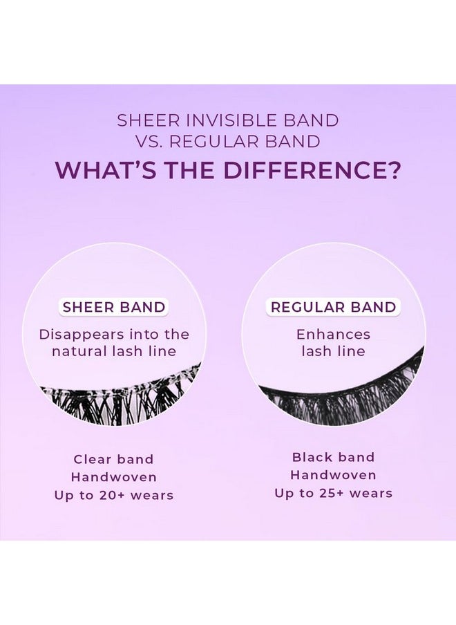 Sheer Band, False Eyelashes W/Invisible Band Lashes, False Lashes Natural Look, Wispy Lashes Style, Clear Band Lashes, Reusable Eyelashes 20X, Lash Glue Not Included, 13.5Mm (Persuasive)