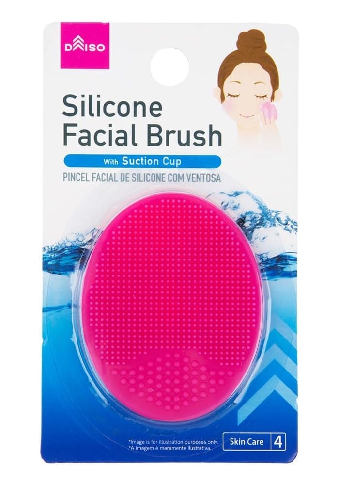 Daiso Silicone Facial Brush with Suction Cup - Pink - Image 1